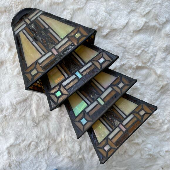 Tiffany Style Stained Glass Pendant Lamp Shades Set of 4 Square Iridescent 5" - Picture 3 of 16